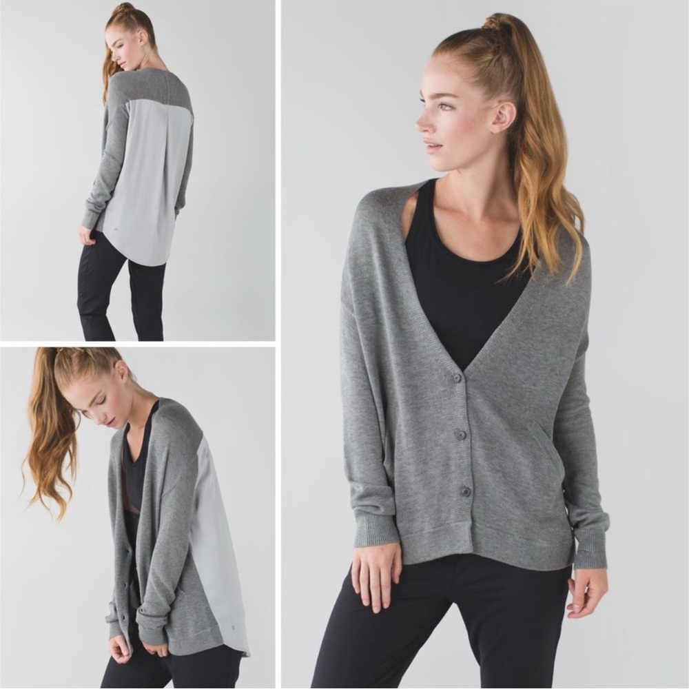 Lululemon Cardi In The Front Knit Button Heathered Medium Grey / Silver